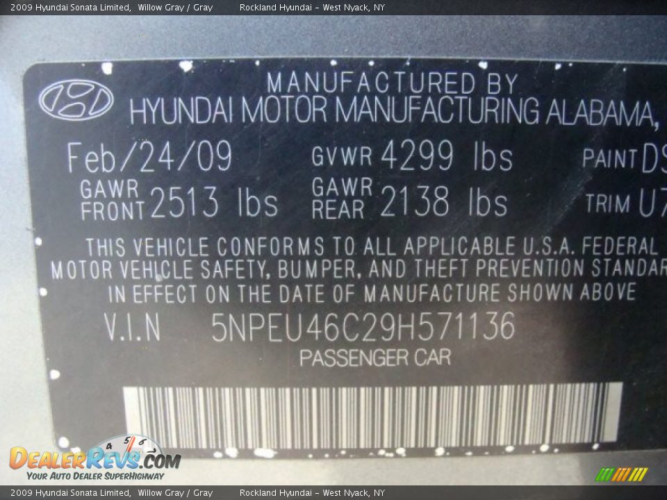 2009 Hyundai Sonata Limited Willow Gray / Gray Photo #31