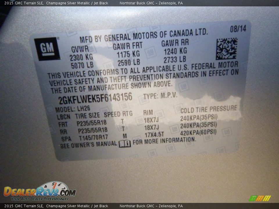 2015 GMC Terrain SLE Champagne Silver Metallic / Jet Black Photo #19
