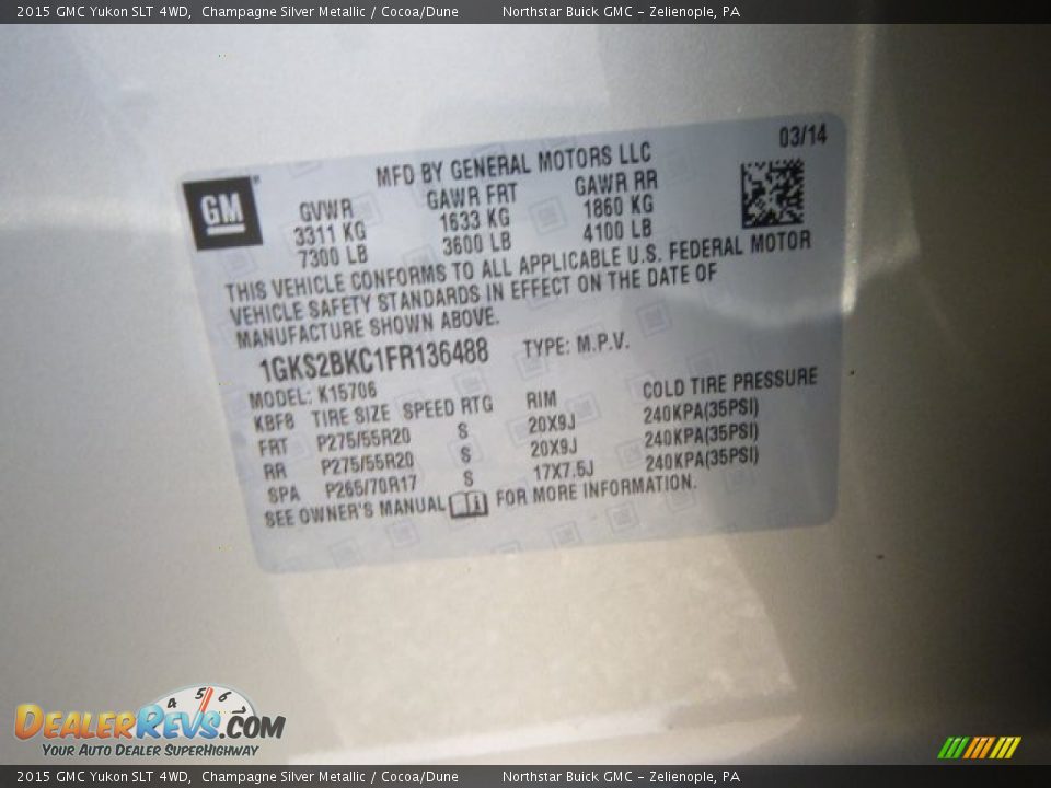2015 GMC Yukon SLT 4WD Champagne Silver Metallic / Cocoa/Dune Photo #20
