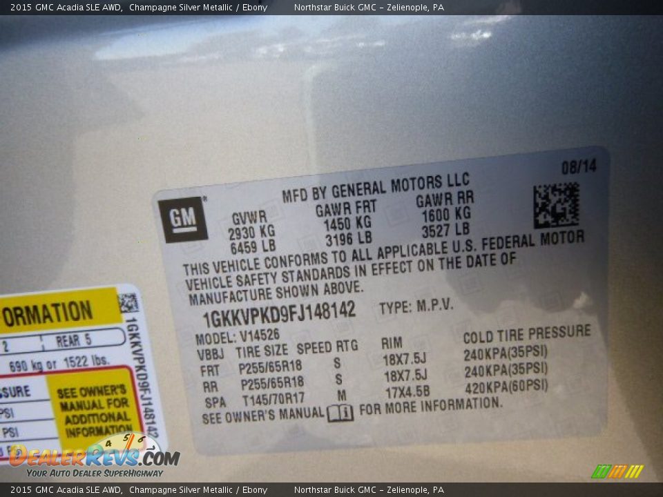 2015 GMC Acadia SLE AWD Champagne Silver Metallic / Ebony Photo #20