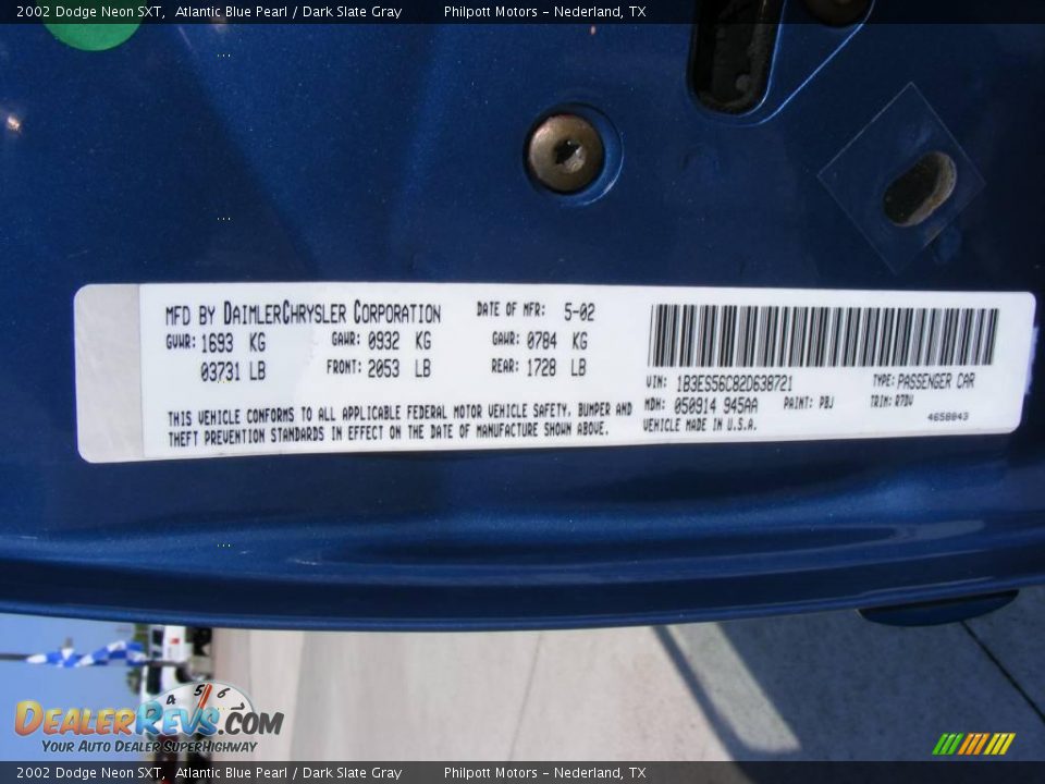 2002 Dodge Neon SXT Atlantic Blue Pearl / Dark Slate Gray Photo #35