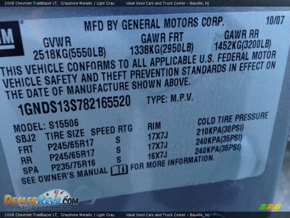 2008 Chevrolet TrailBlazer LT Graystone Metallic / Light Gray Photo #26