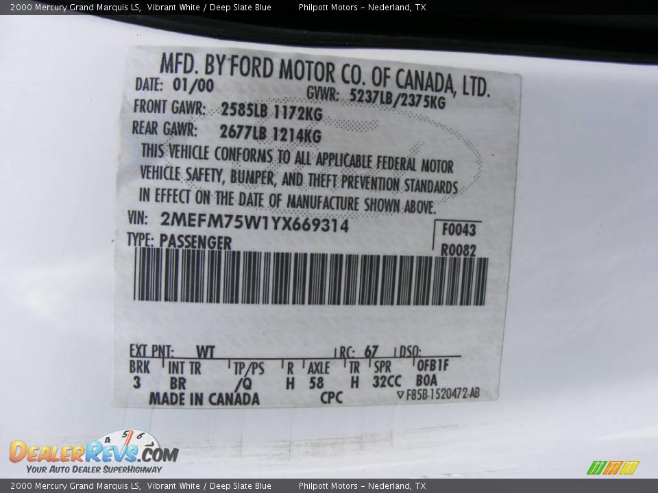 2000 Mercury Grand Marquis LS Vibrant White / Deep Slate Blue Photo #35
