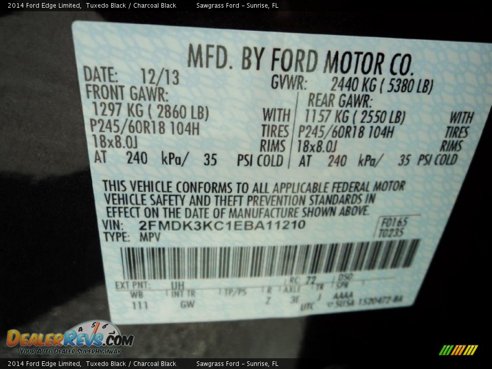 2014 Ford Edge Limited Tuxedo Black / Charcoal Black Photo #34