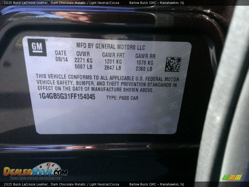 2015 Buick LaCrosse Leather Dark Chocolate Metallic / Light Neutral/Cocoa Photo #9