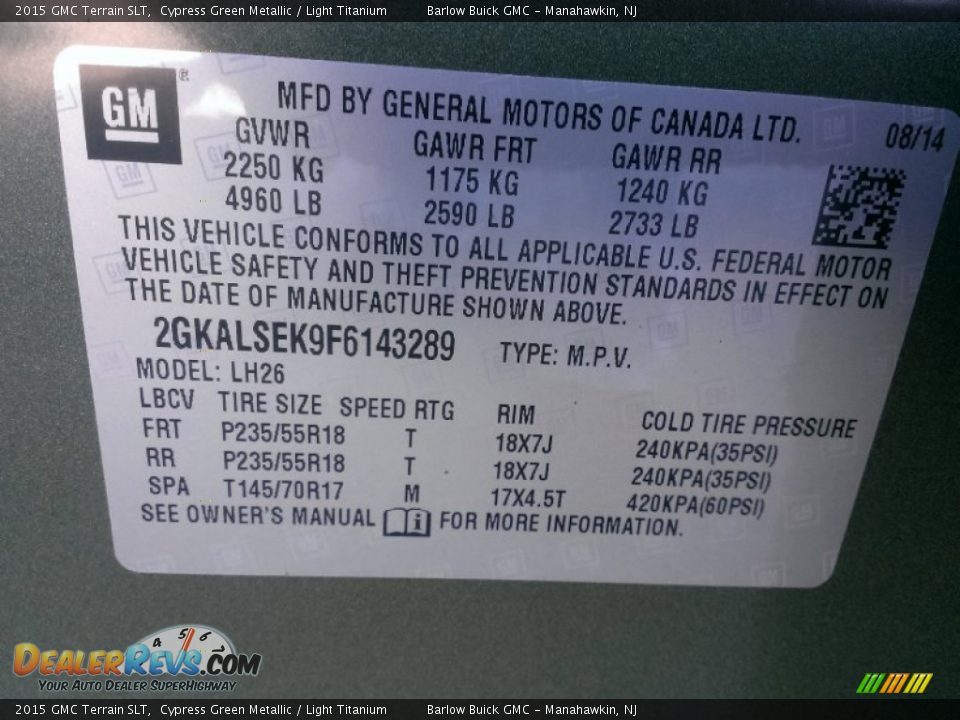 2015 GMC Terrain SLT Cypress Green Metallic / Light Titanium Photo #9