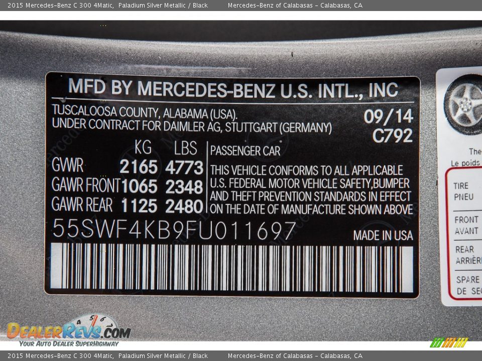 2015 Mercedes-Benz C 300 4Matic Paladium Silver Metallic / Black Photo #7
