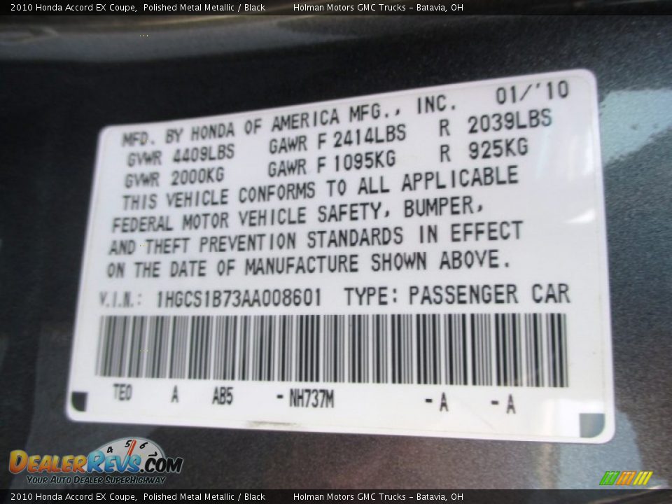 2010 Honda Accord EX Coupe Polished Metal Metallic / Black Photo #4