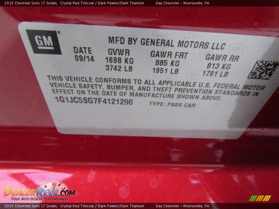 2015 Chevrolet Sonic LT Sedan Crystal Red Tintcoat / Dark Pewter/Dark Titanium Photo #19