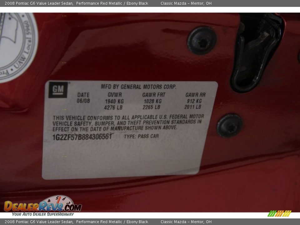 2008 Pontiac G6 Value Leader Sedan Performance Red Metallic / Ebony Black Photo #14