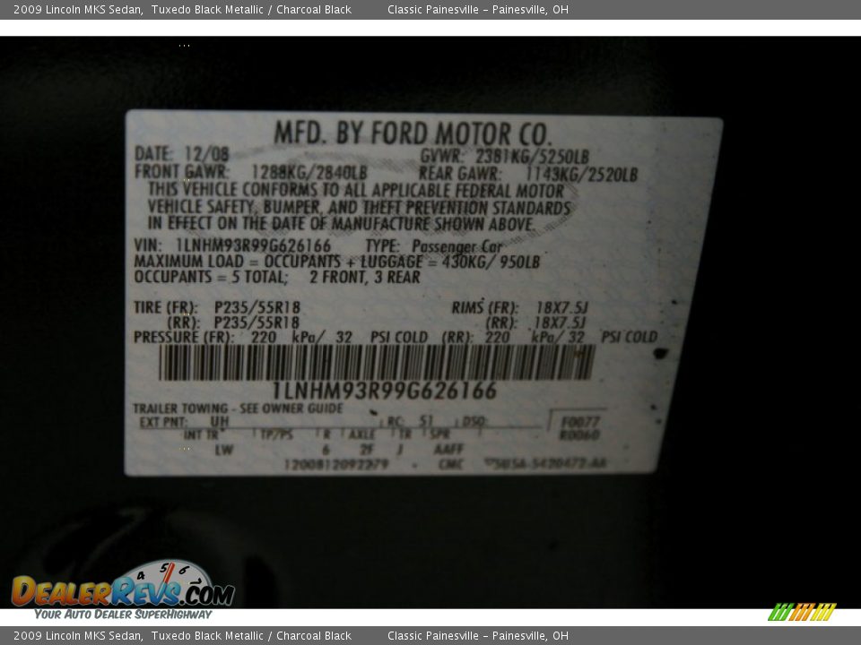 2009 Lincoln MKS Sedan Tuxedo Black Metallic / Charcoal Black Photo #18