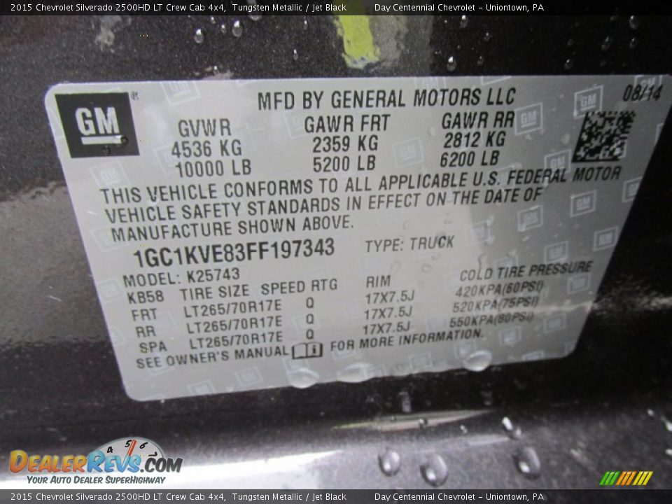 2015 Chevrolet Silverado 2500HD LT Crew Cab 4x4 Tungsten Metallic / Jet Black Photo #19