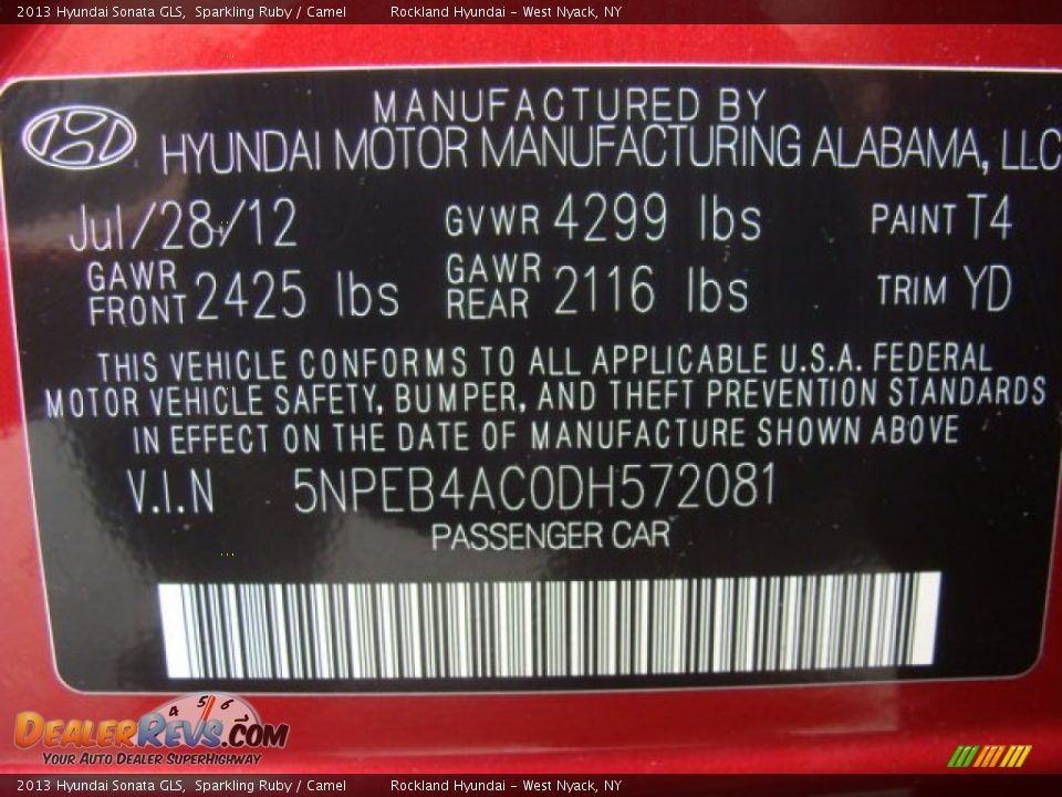 2013 Hyundai Sonata GLS Sparkling Ruby / Camel Photo #31