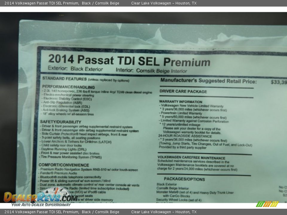 2014 Volkswagen Passat TDI SEL Premium Black / Cornsilk Beige Photo #26
