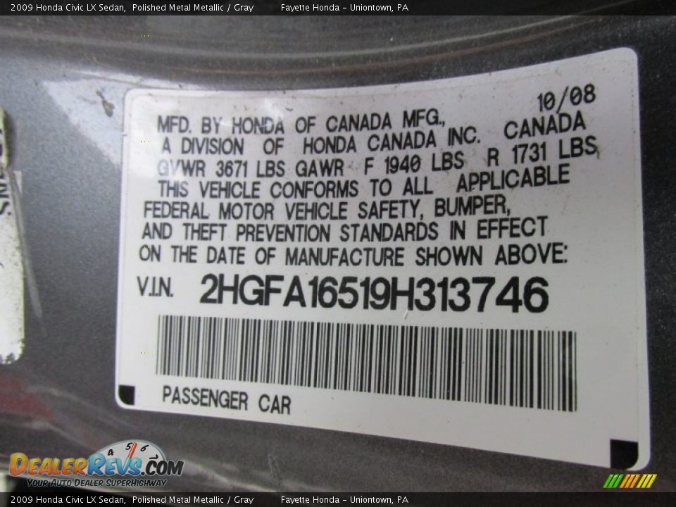 2009 Honda Civic LX Sedan Polished Metal Metallic / Gray Photo #9