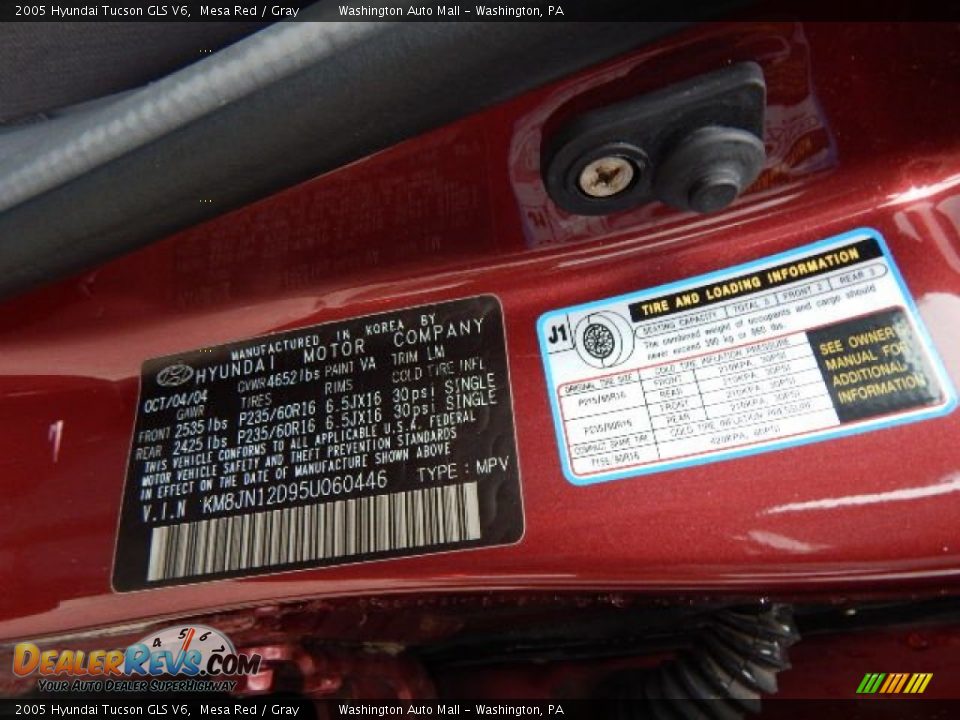 2005 Hyundai Tucson GLS V6 Mesa Red / Gray Photo #19