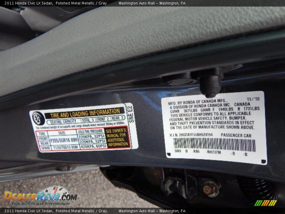 2011 Honda Civic LX Sedan Polished Metal Metallic / Gray Photo #19