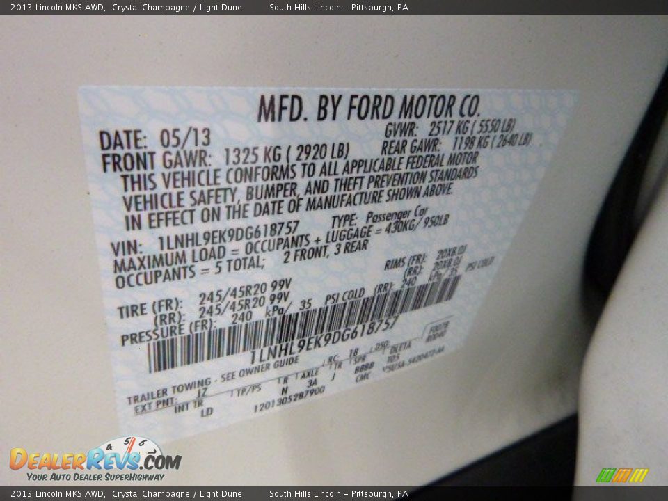 2013 Lincoln MKS AWD Crystal Champagne / Light Dune Photo #23