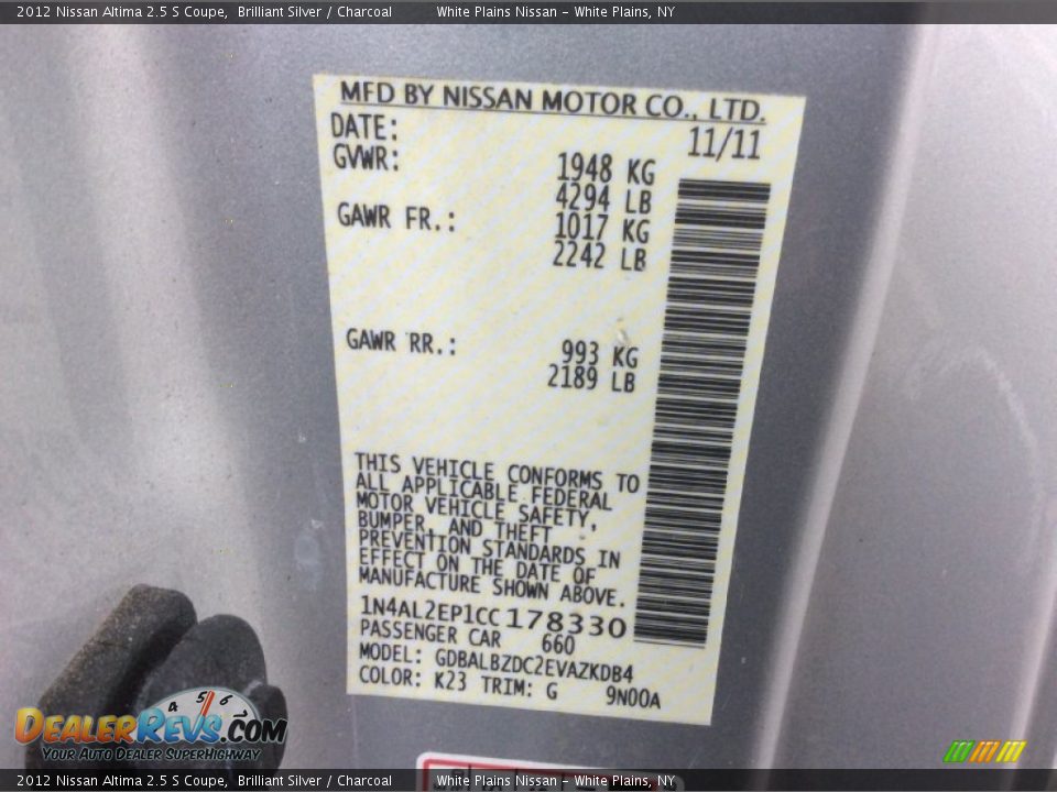 2012 Nissan Altima 2.5 S Coupe Brilliant Silver / Charcoal Photo #21