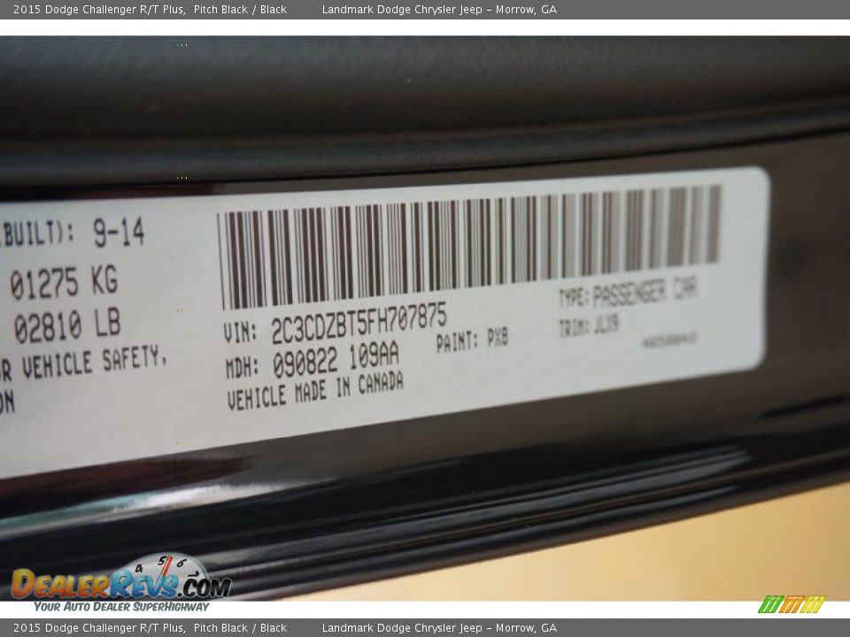 2015 Dodge Challenger R/T Plus Pitch Black / Black Photo #10