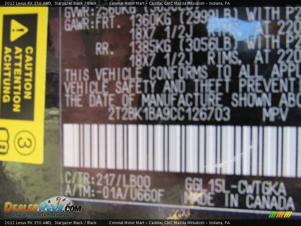 2012 Lexus RX 350 AWD Stargazer Black / Black Photo #19