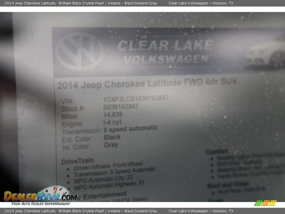 2014 Jeep Cherokee Latitude Brilliant Black Crystal Pearl / Iceland - Black/Iceland Gray Photo #33