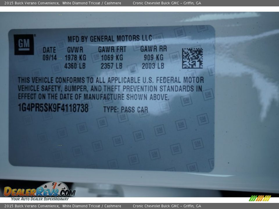 2015 Buick Verano Convenience White Diamond Tricoat / Cashmere Photo #16
