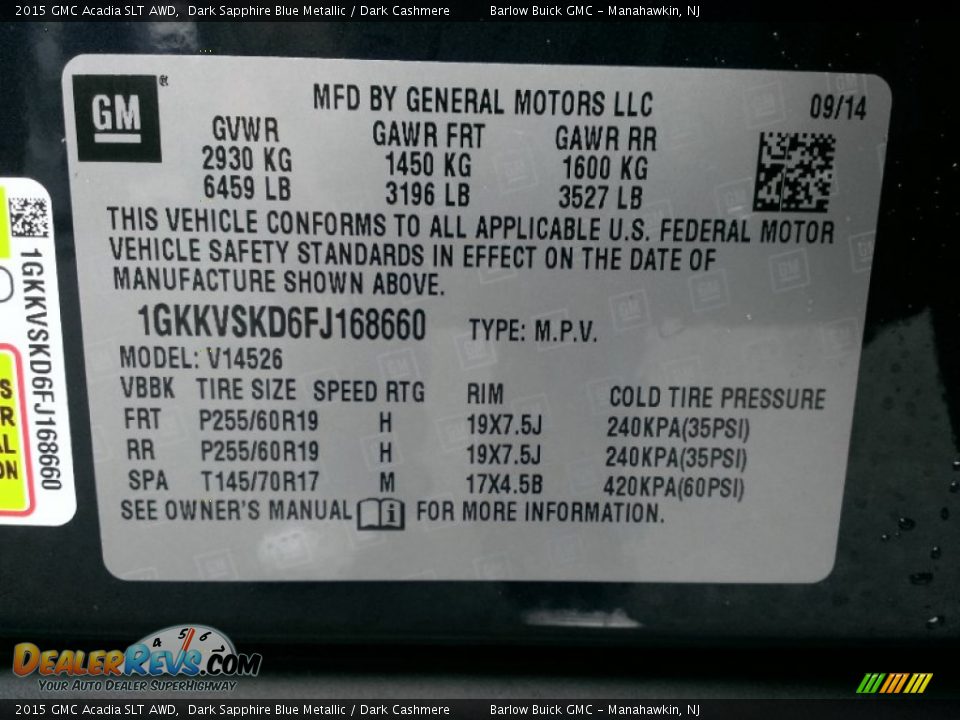 2015 GMC Acadia SLT AWD Dark Sapphire Blue Metallic / Dark Cashmere Photo #9