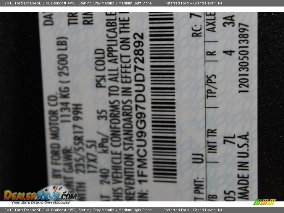 2013 Ford Escape SE 2.0L EcoBoost 4WD Sterling Gray Metallic / Medium Light Stone Photo #13