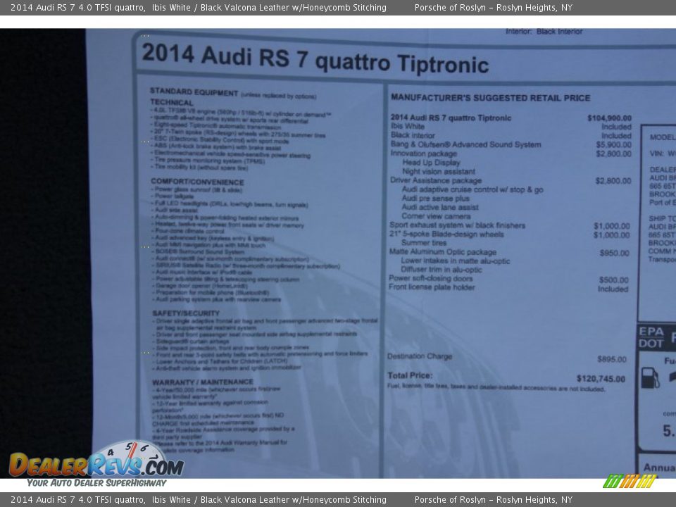 2014 Audi RS 7 4.0 TFSI quattro Window Sticker Photo #26