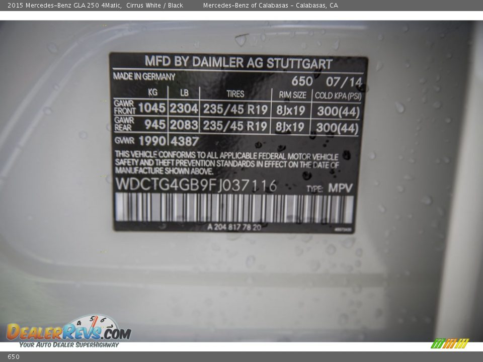 Mercedes-Benz Color Code 650 Cirrus White