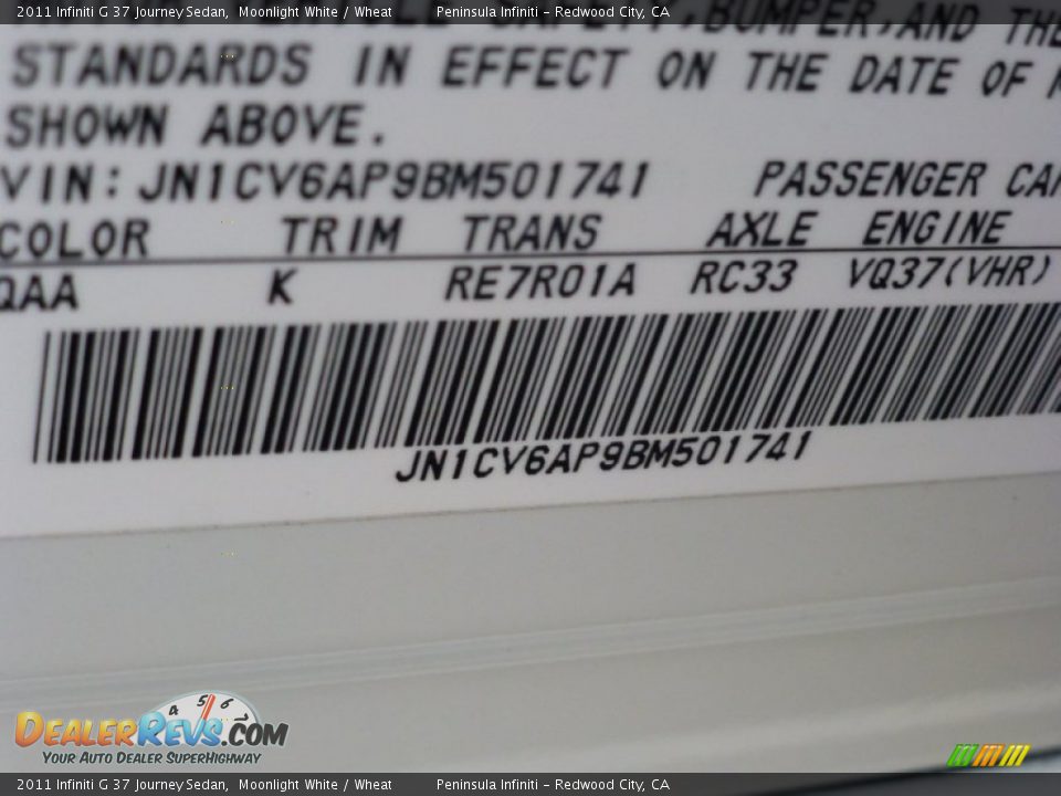 2011 Infiniti G 37 Journey Sedan Moonlight White / Wheat Photo #18