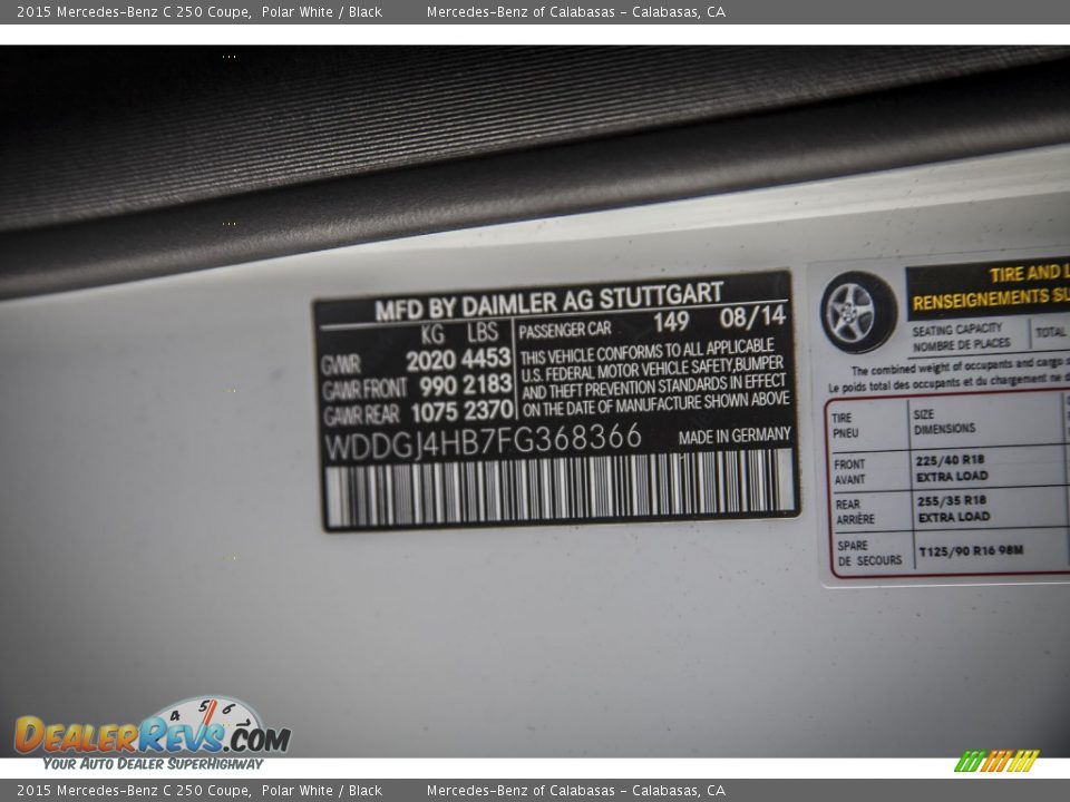 2015 Mercedes-Benz C 250 Coupe Polar White / Black Photo #7