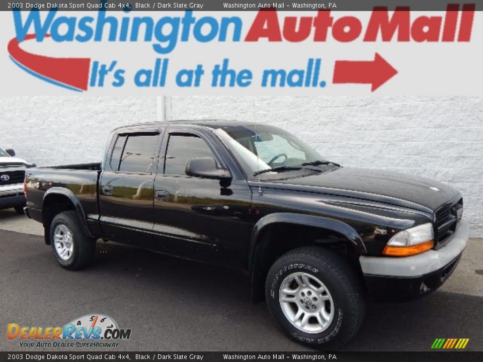 2003 Dodge Dakota Sport Quad Cab 4x4 Black / Dark Slate Gray Photo #1