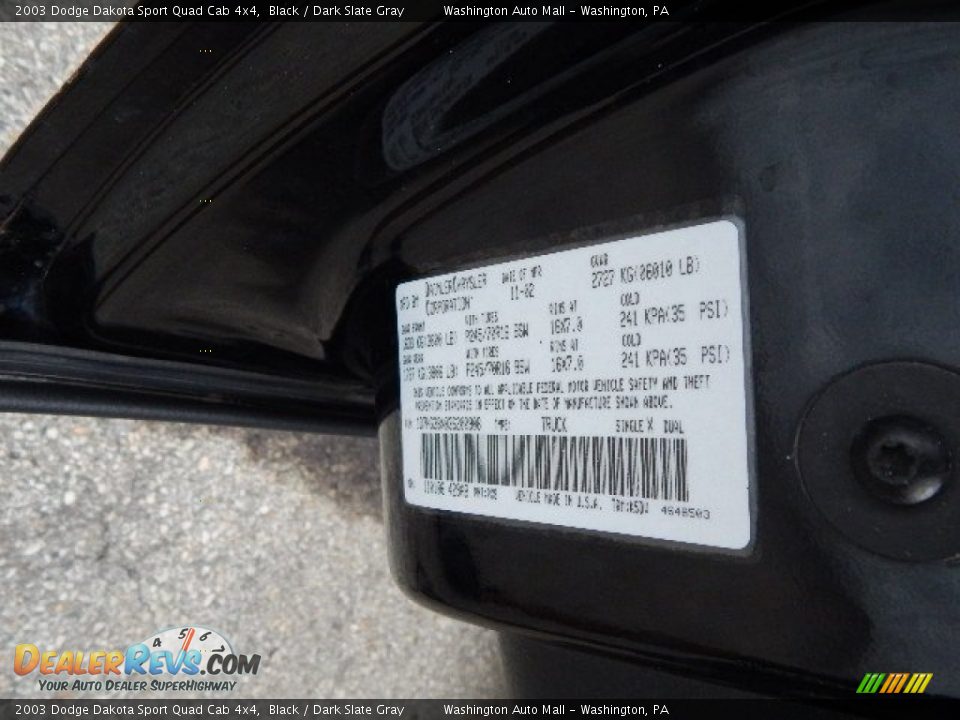 2003 Dodge Dakota Sport Quad Cab 4x4 Black / Dark Slate Gray Photo #19