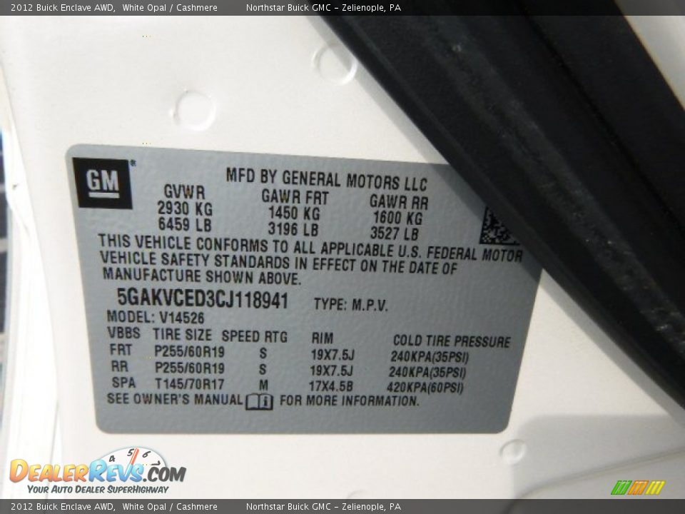 2012 Buick Enclave AWD White Opal / Cashmere Photo #20