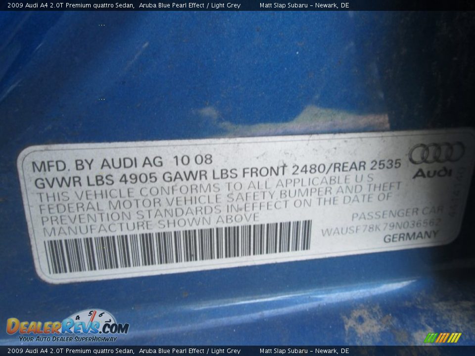 2009 Audi A4 2.0T Premium quattro Sedan Aruba Blue Pearl Effect / Light Grey Photo #30