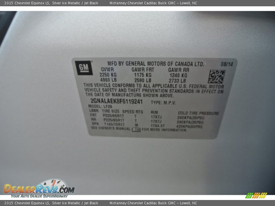 2015 Chevrolet Equinox LS Silver Ice Metallic / Jet Black Photo #7