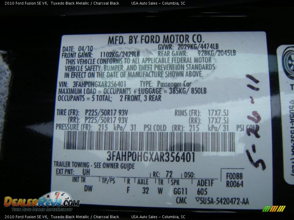 2010 Ford Fusion SE V6 Tuxedo Black Metallic / Charcoal Black Photo #21