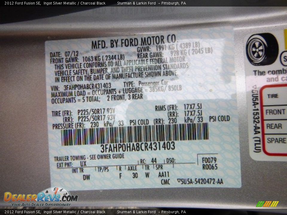 2012 Ford Fusion SE Ingot Silver Metallic / Charcoal Black Photo #14