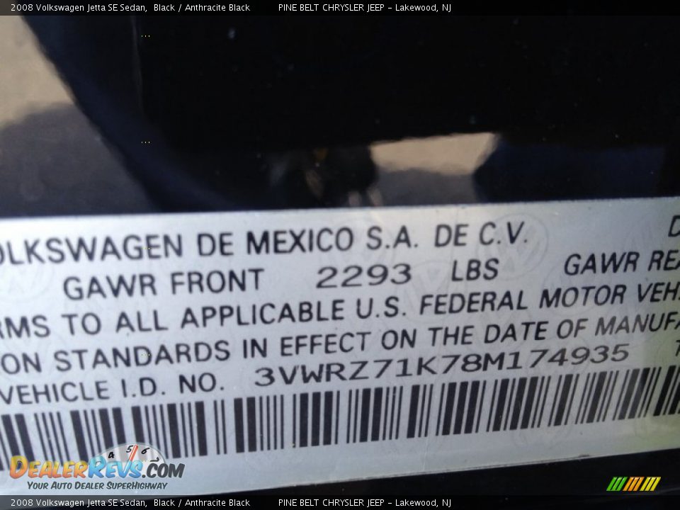 2008 Volkswagen Jetta SE Sedan Black / Anthracite Black Photo #16