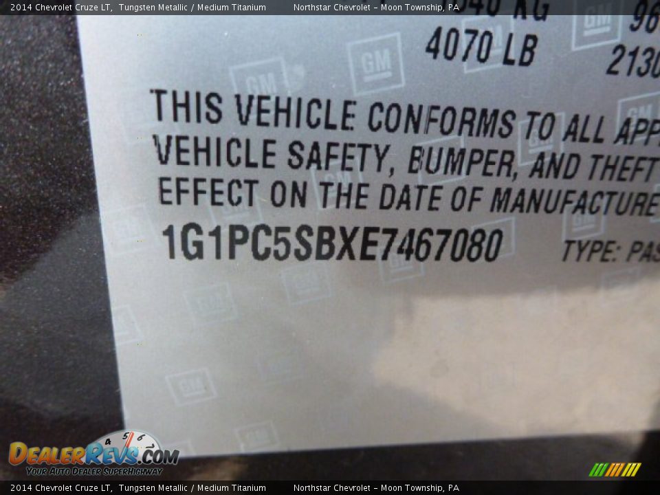 2014 Chevrolet Cruze LT Tungsten Metallic / Medium Titanium Photo #14