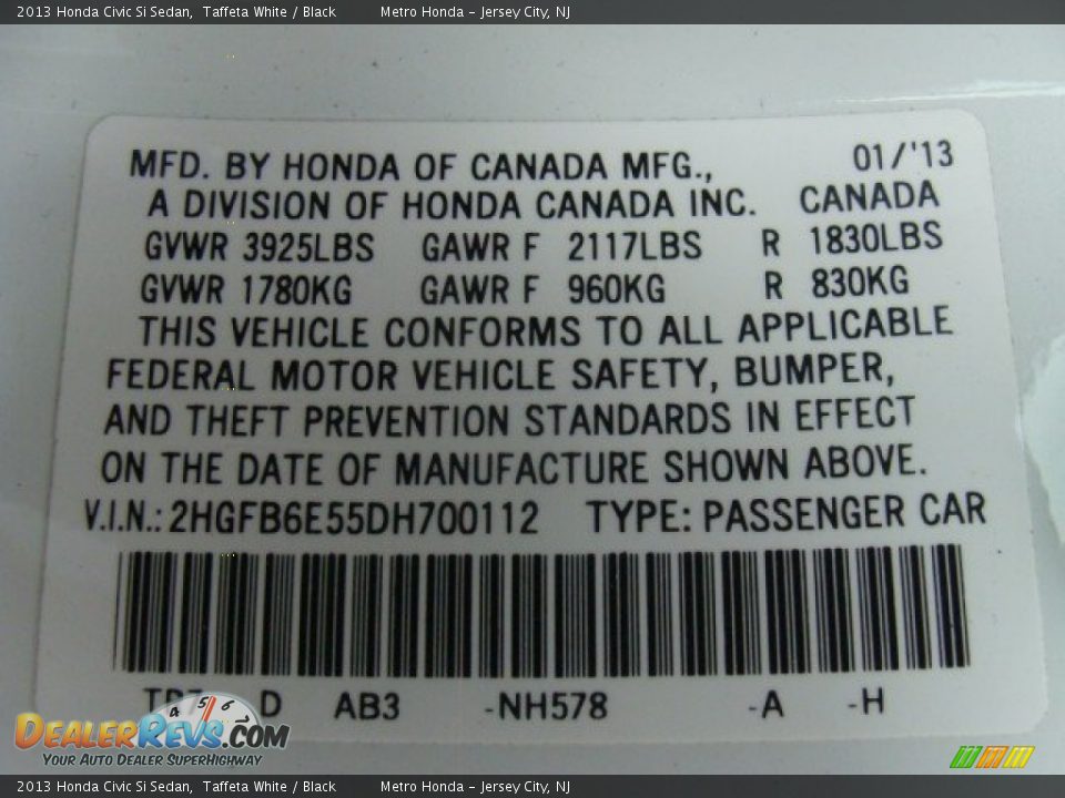 2013 Honda Civic Si Sedan Taffeta White / Black Photo #32