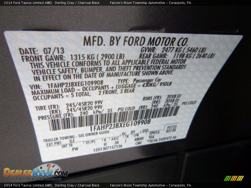 2014 Ford Taurus Limited AWD Sterling Gray / Charcoal Black Photo #23