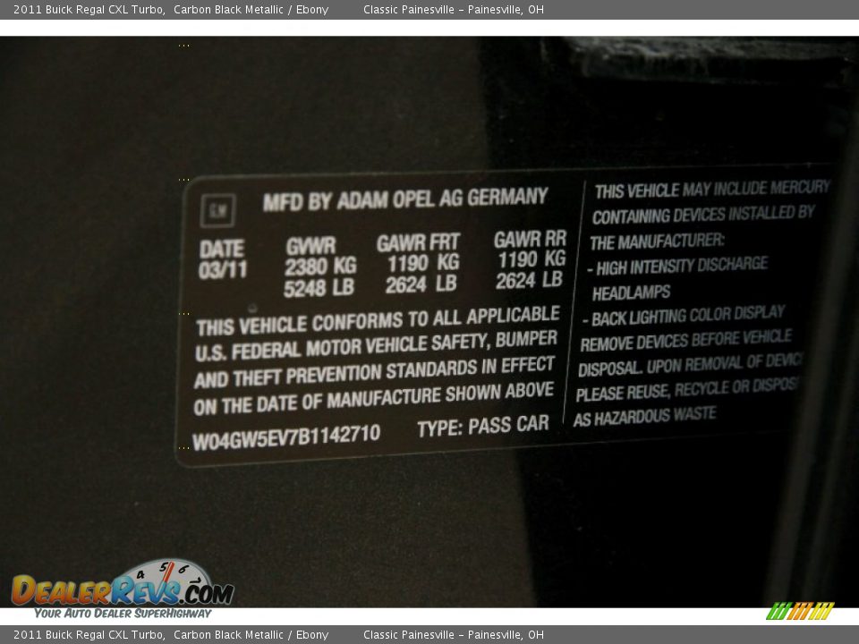2011 Buick Regal CXL Turbo Carbon Black Metallic / Ebony Photo #19