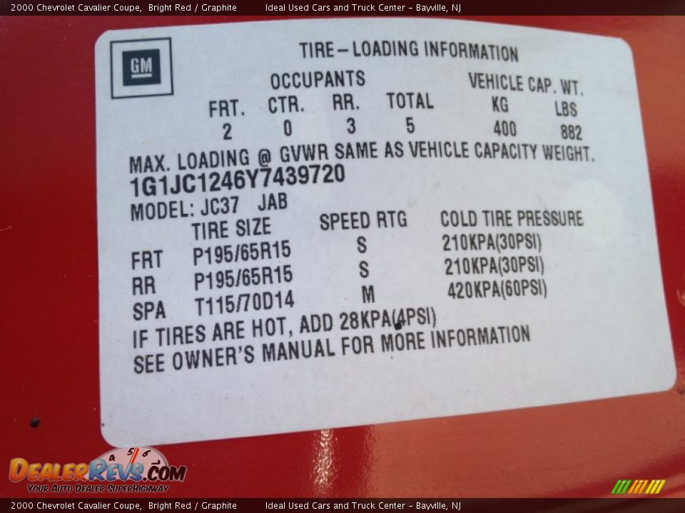 2000 Chevrolet Cavalier Coupe Bright Red / Graphite Photo #23