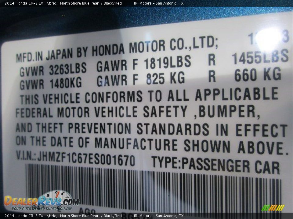 2014 Honda CR-Z EX Hybrid North Shore Blue Pearl / Black/Red Photo #16