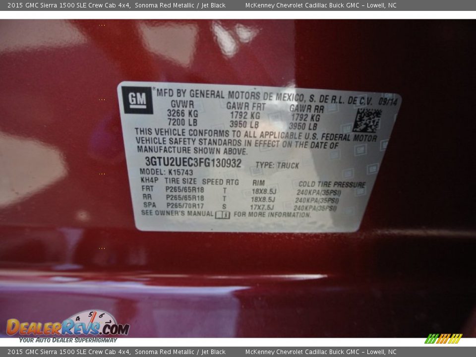 2015 GMC Sierra 1500 SLE Crew Cab 4x4 Sonoma Red Metallic / Jet Black Photo #7