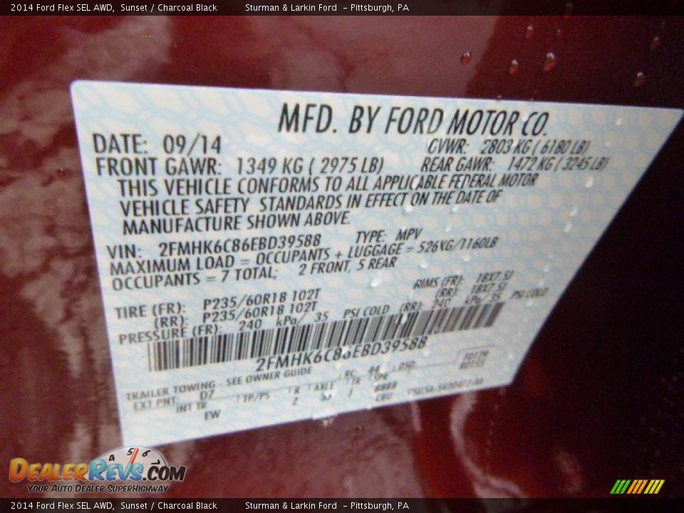 2014 Ford Flex SEL AWD Sunset / Charcoal Black Photo #13