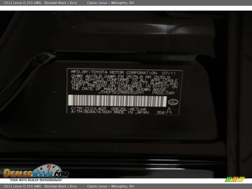 2011 Lexus IS 250 AWD Obsidian Black / Ecru Photo #23